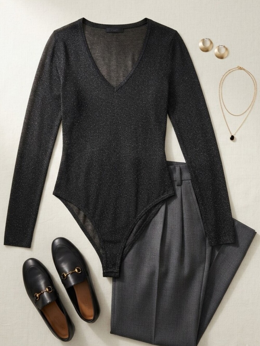 Victoria's Secret Black Semi Sheer Long Sleeve Vneck Bodysuit